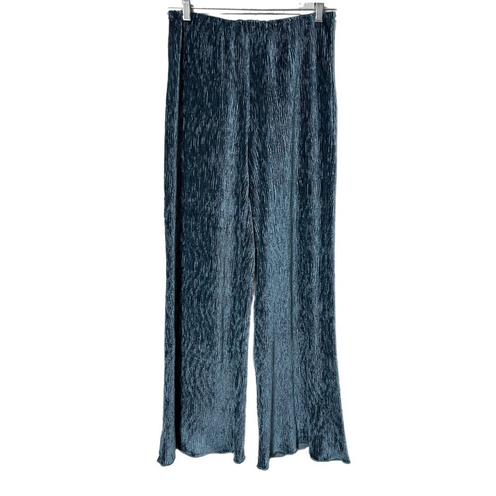 Wild Pony Teal Blue Textured Ribbed Pull on Wide Leg Velvet Pants Small